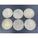 A selection of six INDIAN One Rupee coins from 1890 to 1920