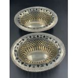 A pair of hallmarked silver pierced bowls by F H Adams & Co Birmingham 1919 (Approximate total