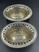A pair of hallmarked silver pierced bowls by F H Adams & Co Birmingham 1919 (Approximate total