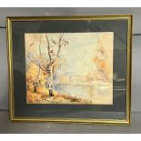 J Herbert Snell watercolour of a lakeside scene (30 cm x 25cm)