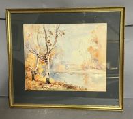 J Herbert Snell watercolour of a lakeside scene (30 cm x 25cm)