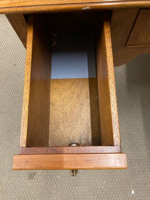 A reproduction correspondence desk with red leather top on claw and ball feet (H90cm W100cm D70cm) - Image 5 of 6