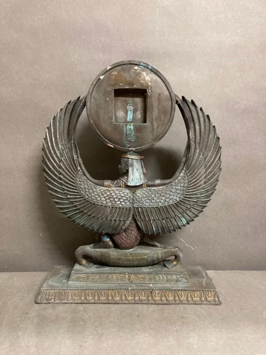 A mantle clock depicting the Egyptian goddess Isis, Time pieces missing - Image 5 of 5