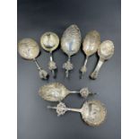 A selection of seven antique Dutch silver caddy spoons.