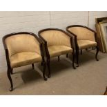 Three mahogany framed tub chairs on cabriole legs with brass studs