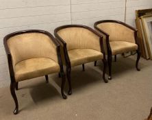 Three mahogany framed tub chairs on cabriole legs with brass studs