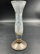 A single stem glass vase with silver base, hallmarked for Birmingham 1986 by B & Co