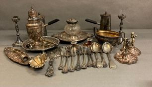 A selection of silver plate including a Victorian Elkington & Co inkwell.