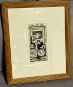 John Strickland Goodall RBA RI (1908 -1996) 'Below Stairs' pen and ink 51/2 x 2 3/4 inches