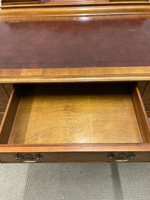 A reproduction correspondence desk with red leather top on claw and ball feet (H90cm W100cm D70cm) - Image 3 of 6