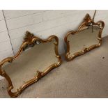 A pair of scrolling over mantle mirrors (74cm x 81cm)