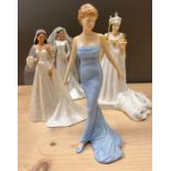 Royal Doulton and Coalport figurines of the Queen and Diana along with Catherine and Megan statues