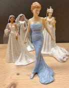 Royal Doulton and Coalport figurines of the Queen and Diana along with Catherine and Megan statues