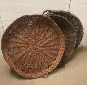Three large circular wicker baskets (Dia 97cm Depth 15cm approx)