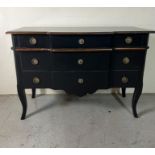 A black and lacquer and gilt painted sideboard (H87cm W120cm D51cm)