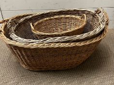 Three wicker handles baskets, various sizes