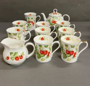 Queens China Virginia strawberry tea set including teapot, jug and nine cups