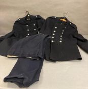 Two vintage Cornish fireman's jackets and one pair of trousers