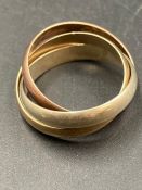 A 9ct gold three colour gold wedding Russian wedding ring Size N (Approximate Weight 6.8g)