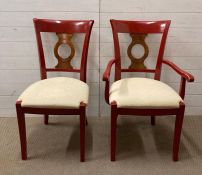 Two French Grange dining chairs painted red