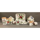 A selection of Portmeirion china to include two soup tureens, storage jars and a sewing dish