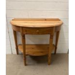 A Ducal pine demi lune single drawer side table with shelf under \9H70cm W90cm D46cm)