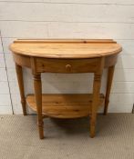A Ducal pine demi lune single drawer side table with shelf under \9H70cm W90cm D46cm)