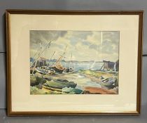 Watercolour Ethelbert White (1891-1972) Boats at Slouden Near Aldeburgh Suffolk 1944 13 x 181/2