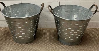 Two galvanized steel olive or cockle buckets (H33 Dia38cm)