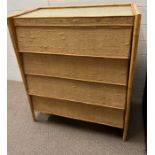 A bamboo and rattan chest of drawers (H72cm W92cm D43cm)