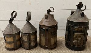 Four vintage lanterns, English Shepherds horn lanterns