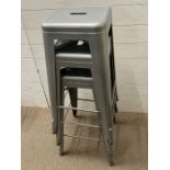 Three brushed steel, Tolix style industrial stools (H76cm)