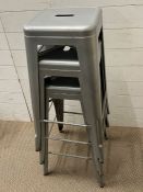 Three brushed steel, Tolix style industrial stools (H76cm)