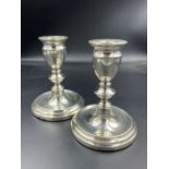 Pair of Mappin and Webb squat silver candlesticks, hallmarked for Birmingham 1986 12.5cm H