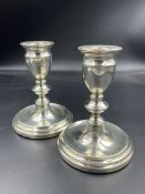 Pair of Mappin and Webb squat silver candlesticks, hallmarked for Birmingham 1986 12.5cm H