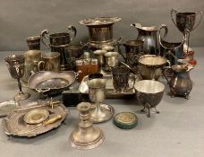 A quantity of silver plate and white metal items to include goblets, jugs and a champagne bucket
