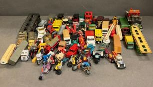 A large selection of play worm Diecast model vehicles, cars, bikes etc