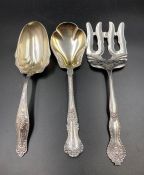 A selection of three Sterling silver serving utensils, various patterns and makers
