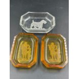 Three Baccarat glass pin dishes