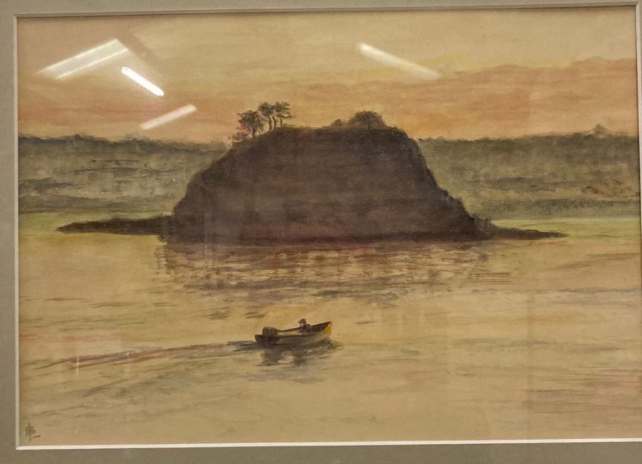 A framed watercolour of a lakeside scene signed bottom left - Image 3 of 3