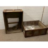 Two wooden and canvas reclaimed shipping crates AF (H32cm W91cm D68cm)