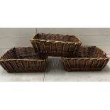 Three wicker rectangular baskets (35cm x 44cm x 16cm)