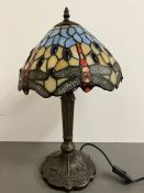 Tiffany style lamp depicting stain glass dragonfly's and coloured stones (H54cm)