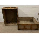 Two wood and canvas reclaimed shipping crates (H32cm W91cm D68cm0