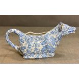 A Burgess and Leigh Burgess china creamer in the form of a cow, blue and white