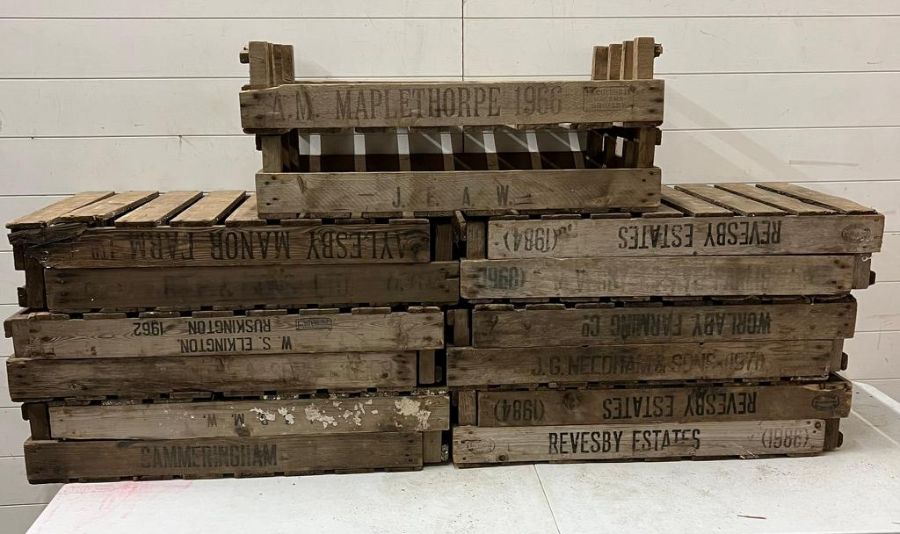 Ten wooden fruit and vegetable crates/trays (H16cm W75cm D45cm) - Image 5 of 6