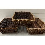 Three wicker rectangular baskets (35cm x 44cm x 16cm)