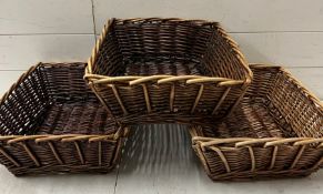 Three wicker rectangular baskets (35cm x 44cm x 16cm)
