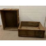 Two wooden and canvas reclaimed shipping crates (H32cm W91cm D68cm)