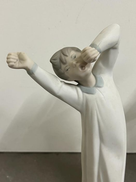Two Lladro figurines in matte finish, Boy Awaking 4870 and Girl Stretching 4872 - Image 6 of 7